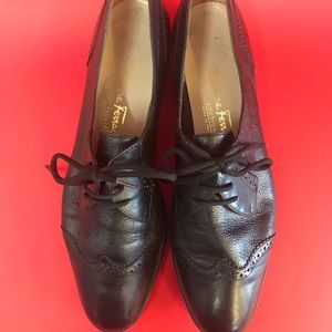 Ferragamo Black Leather Wingtip Oxford 9AA